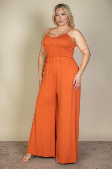 Plus Size Button Front Wide Leg Jumpsuit - Rebel K Collective