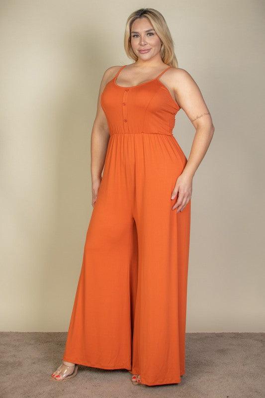 Plus Size Button Front Wide Leg Jumpsuit - Rebel K Collective