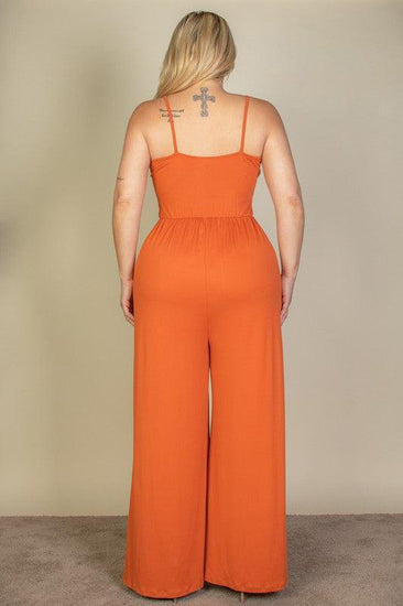 Plus Size Button Front Wide Leg Jumpsuit - Rebel K Collective