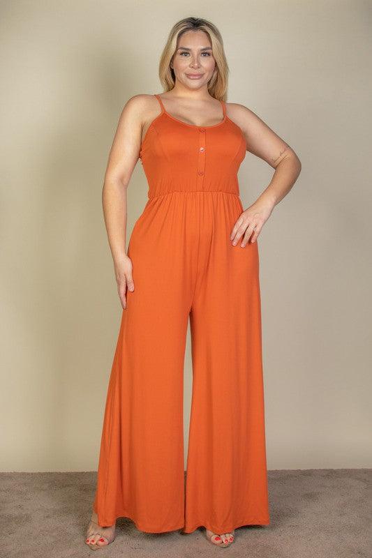 Plus Size Button Front Wide Leg Jumpsuit - Rebel K Collective