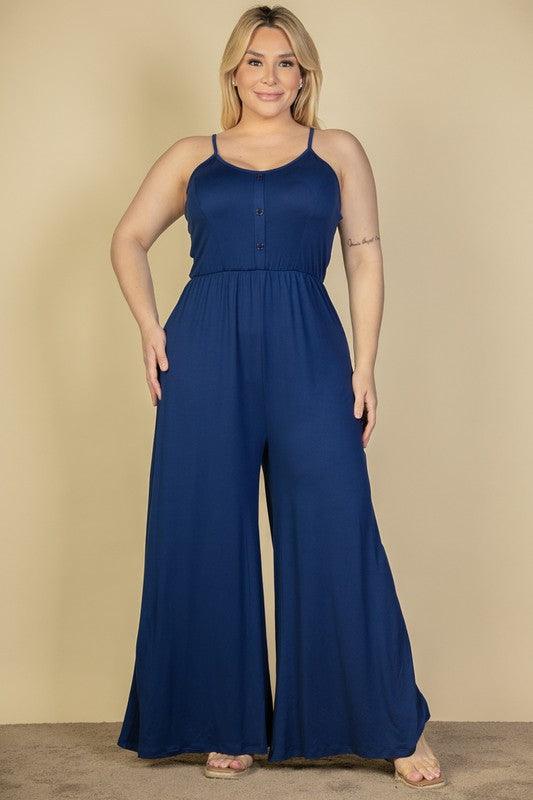 Plus Size Button Front Wide Leg Jumpsuit - Rebel K Collective