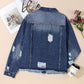 Plus Size Distressed Button Up Raw Hem Denim Jacket - Rebel K Collective