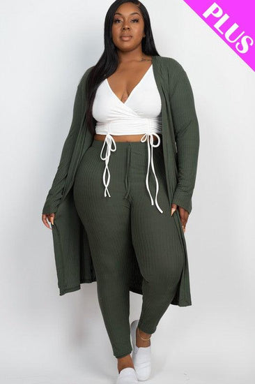 Plus Size Ribbed Long Cardigan & Leggings Set - Rebel K Collective