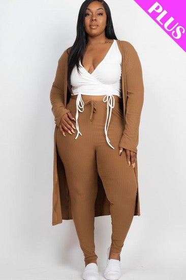 Plus Size Ribbed Long Cardigan & Leggings Set - Rebel K Collective