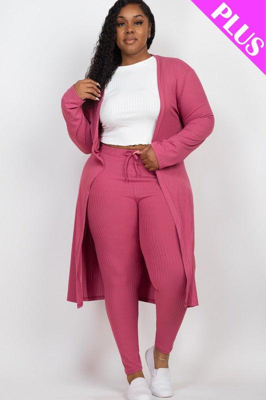 Plus Size Ribbed Long Cardigan & Leggings Set - Rebel K Collective