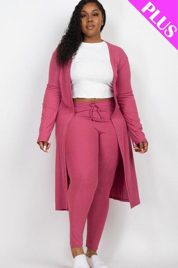 Plus Size Ribbed Long Cardigan & Leggings Set - Rebel K Collective