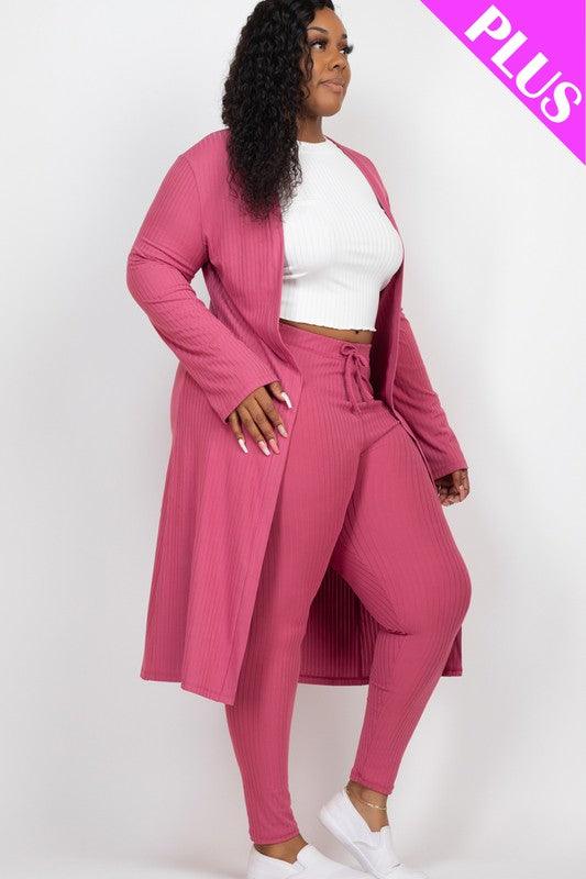 Plus Size Ribbed Long Cardigan & Leggings Set - Rebel K Collective