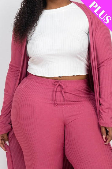 Plus Size Ribbed Long Cardigan & Leggings Set - Rebel K Collective