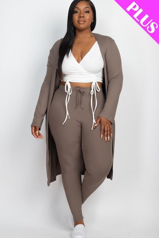 Plus Size Ribbed Long Cardigan & Leggings Set - Rebel K Collective