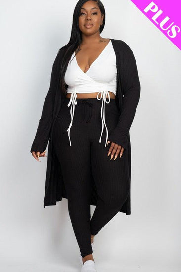 Plus Size Ribbed Long Cardigan & Leggings Set - Rebel K Collective