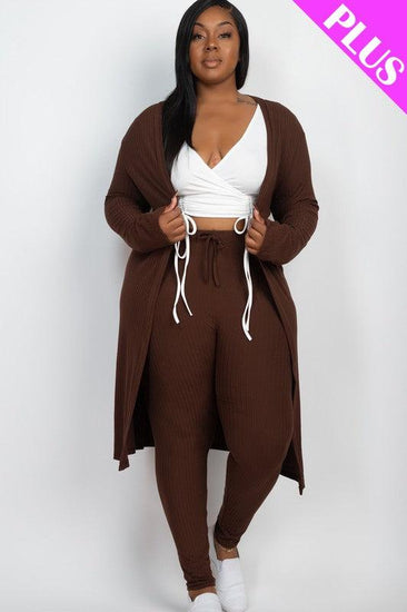 Plus Size Ribbed Long Cardigan & Leggings Set - Rebel K Collective