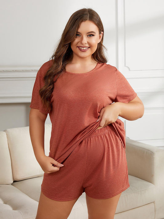 Plus Size Round Neck Short Sleeve Two-Piece Loungewear Set - Rebel K Collective