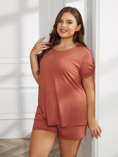 Plus Size Round Neck Short Sleeve Two-Piece Loungewear Set - Rebel K Collective