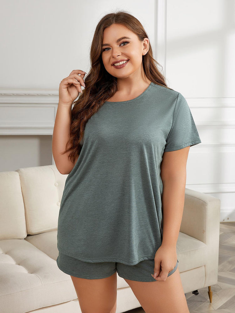 Plus Size Round Neck Short Sleeve Two-Piece Loungewear Set - Rebel K Collective