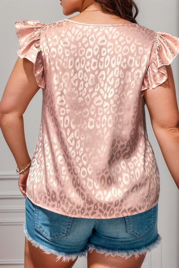 Plus Size Ruffled Leopard Round Neck Blouse - Rebel K Collective