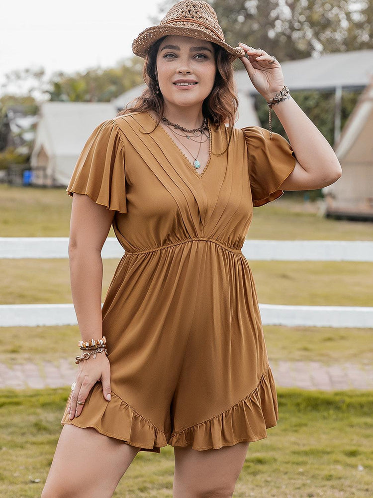 Plus Size Ruffled V-Neck Short Sleeve Romper - Rebel K Collective