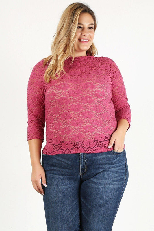 Plus Size Sheer Lace Fitted Top - Rebel K Collective