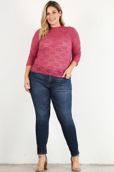 Plus Size Sheer Lace Fitted Top - Rebel K Collective