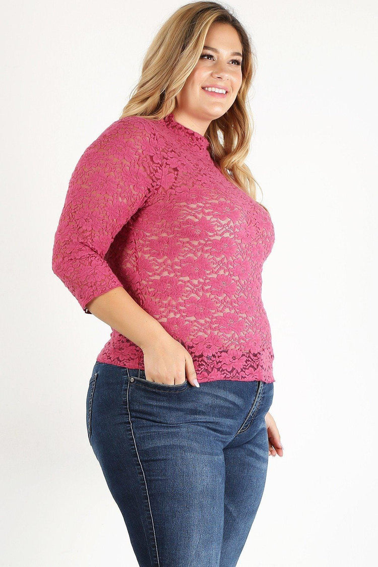 Plus Size Sheer Lace Fitted Top - Rebel K Collective