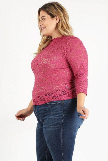 Plus Size Sheer Lace Fitted Top - Rebel K Collective