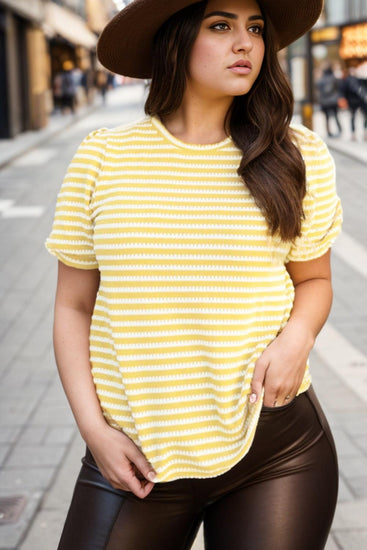 Plus Size Striped Round Neck T-Shirt - Rebel K Collective