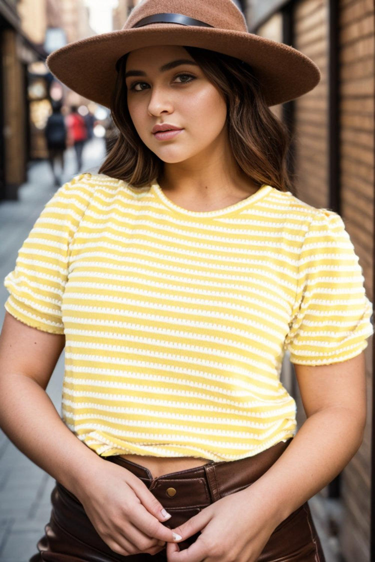 Plus Size Striped Round Neck T-Shirt - Rebel K Collective