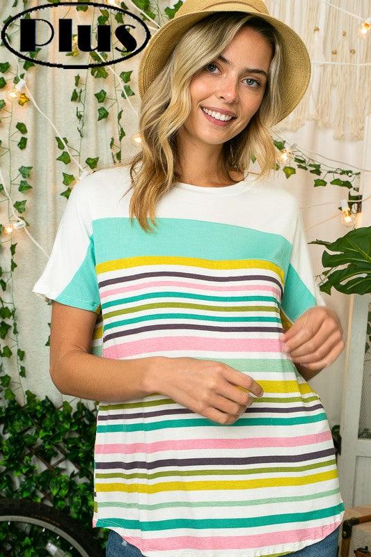 PLUS SOLID MULTI STRIPE MIXED TOP - Rebel K Collective