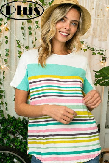 PLUS SOLID MULTI STRIPE MIXED TOP - Rebel K Collective