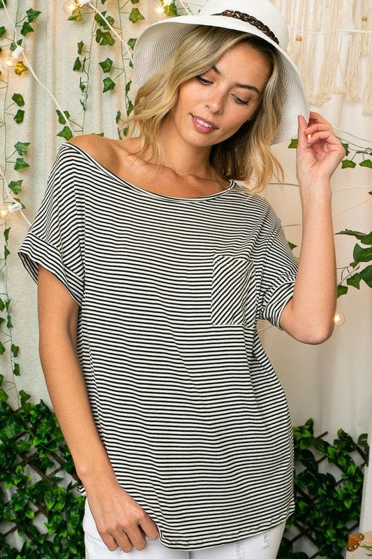 PLUS STRIPE JERSEY SHOULDER TOP - Rebel K Collective