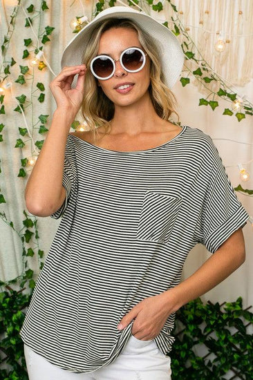 PLUS STRIPE JERSEY SHOULDER TOP - Rebel K Collective