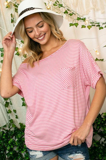 PLUS STRIPE JERSEY SHOULDER TOP - Rebel K Collective