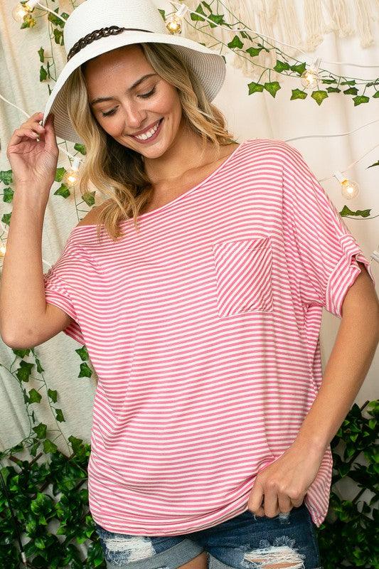 PLUS STRIPE JERSEY SHOULDER TOP - Rebel K Collective