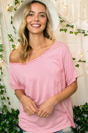 PLUS STRIPE JERSEY SHOULDER TOP - Rebel K Collective