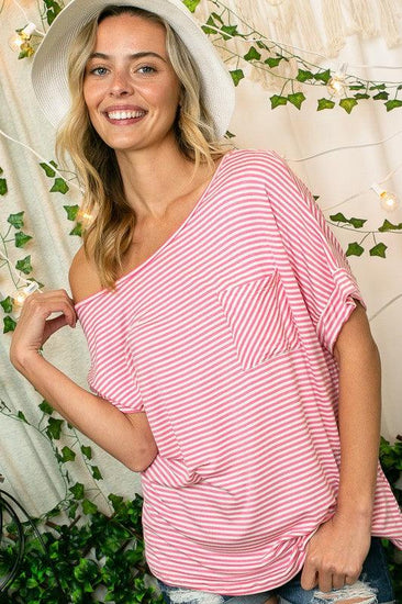 PLUS STRIPE JERSEY SHOULDER TOP - Rebel K Collective