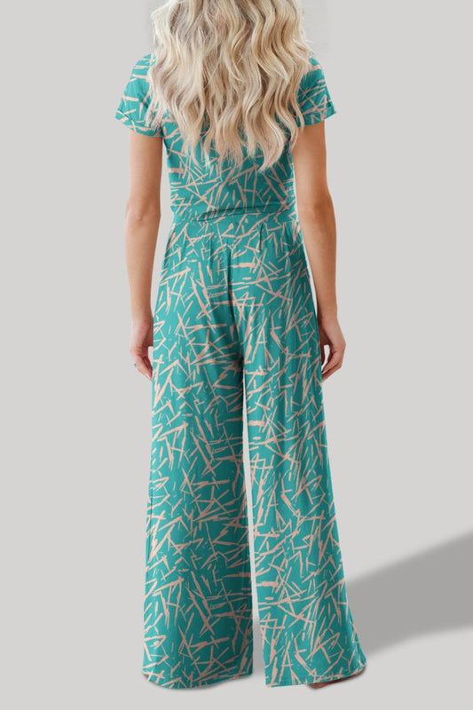 Printed Round Neck Short Sleeve Top and Pants Set - Rebel K Collective