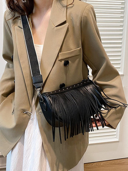 PU Leather Fringe Studded Crossbody Bag - Rebel K Collective