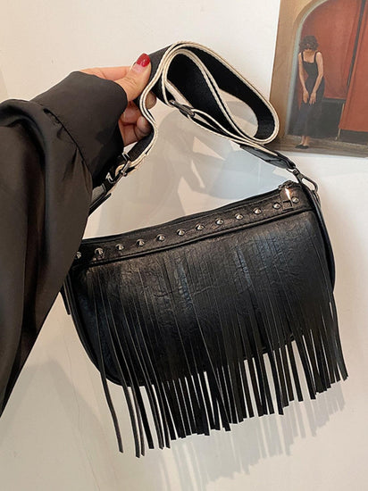 PU Leather Fringe Studded Crossbody Bag - Rebel K Collective