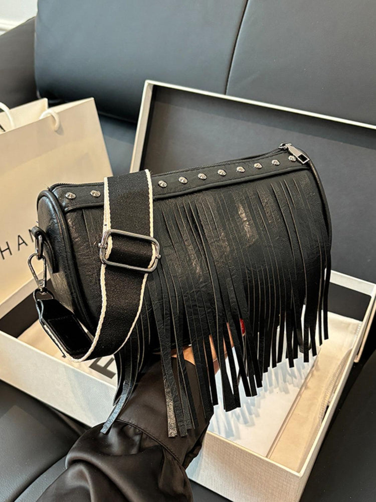 PU Leather Fringe Studded Crossbody Bag - Rebel K Collective