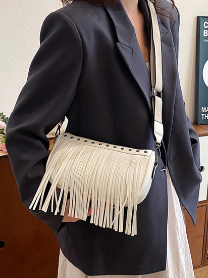 PU Leather Fringe Studded Crossbody Bag - Rebel K Collective