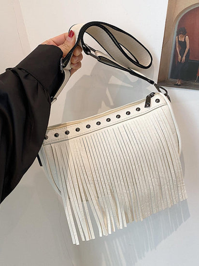 PU Leather Fringe Studded Crossbody Bag - Rebel K Collective