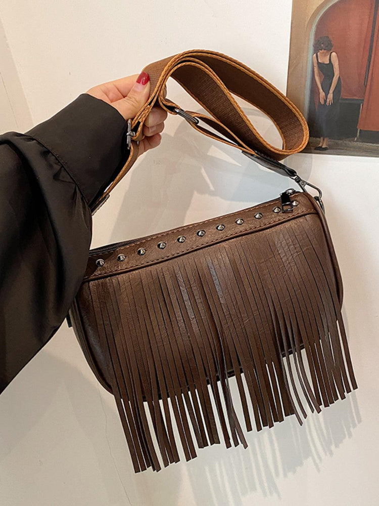 PU Leather Fringe Studded Crossbody Bag - Rebel K Collective