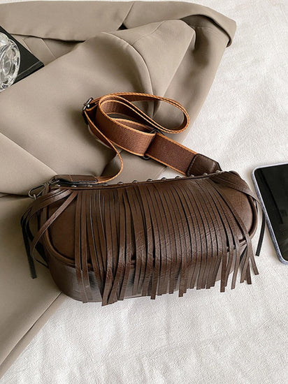 PU Leather Fringe Studded Crossbody Bag - Rebel K Collective