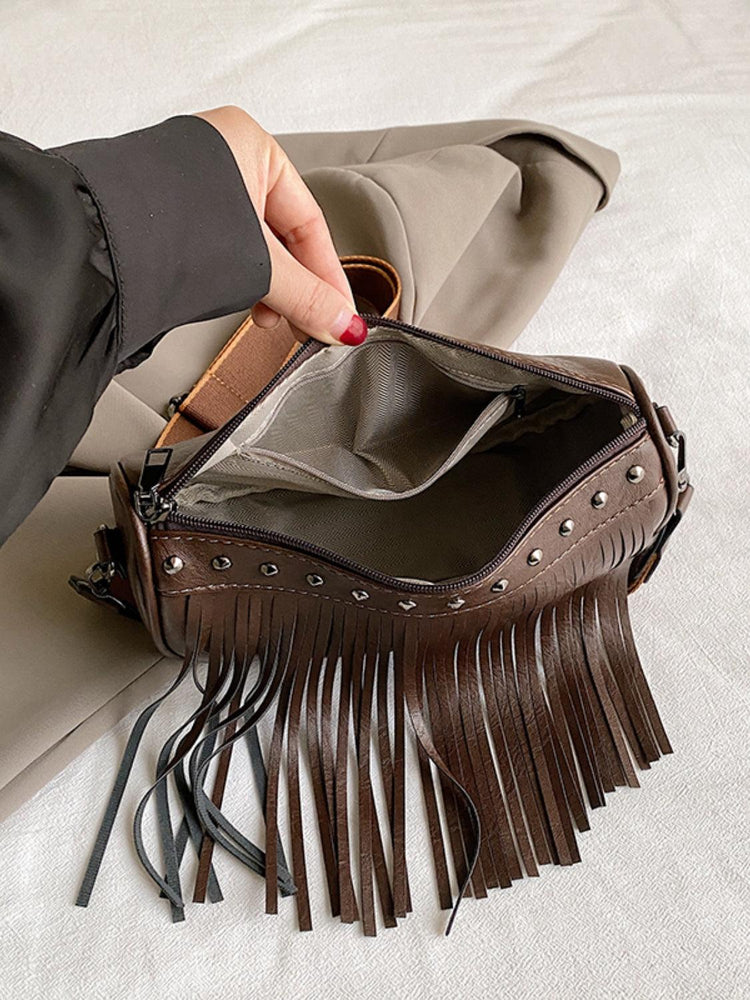 PU Leather Fringe Studded Crossbody Bag - Rebel K Collective