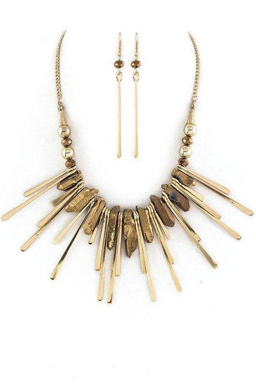 Quartz Metal Bar Statement Necklace Set - Rebel K Collective