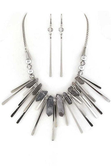 Quartz Metal Bar Statement Necklace Set - Rebel K Collective