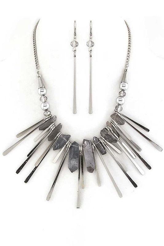 Quartz Metal Bar Statement Necklace Set - Rebel K Collective