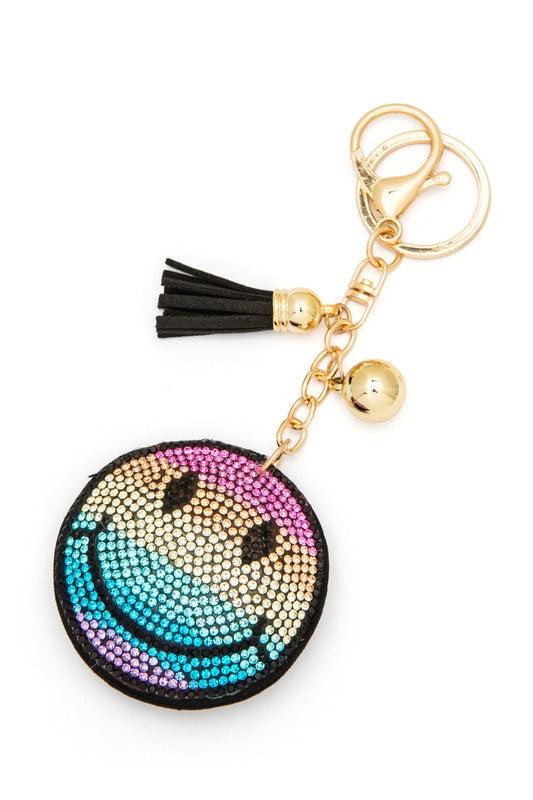 Rainbow Color Smiley Face Rhinestone Key Chain - Rebel K Collective