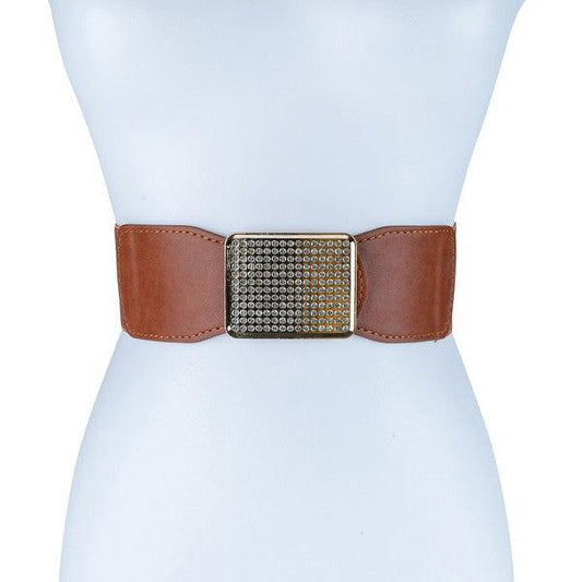 RECTANGLE RHINESTONED SMOCKED LEATHER BELT - Rebel K Collective