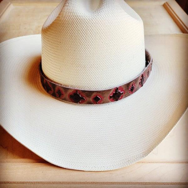 Red Navajo Embossed Leather Hat Band - Rebel K Collective