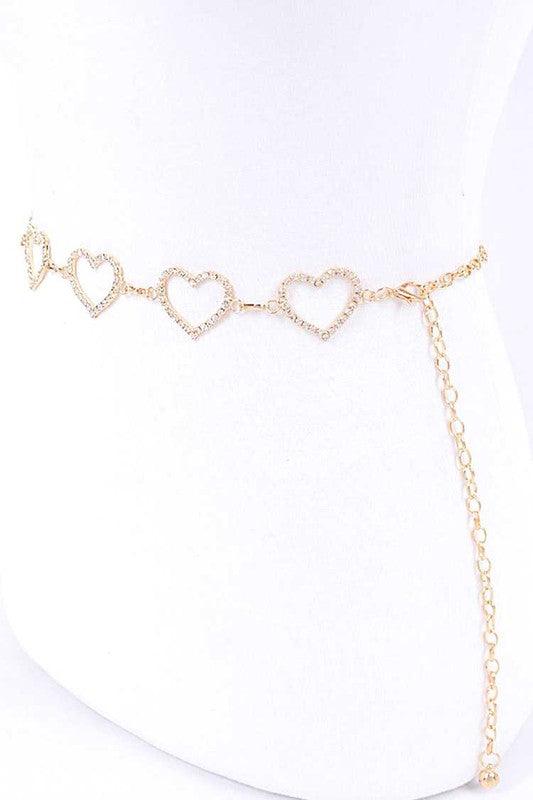 Rhinestone Heart Link Chain Belt - Rebel K Collective